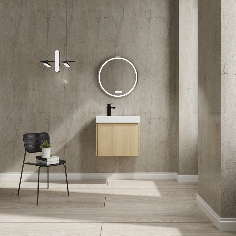 Cambon 23.63'' Single Bathroom Vanity with Resin Top, Oak