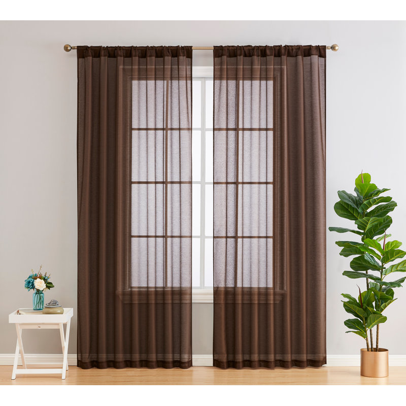 Lauren Semi Sheer Curtain Pair, 54" W x 72" L, Chocolate Brown