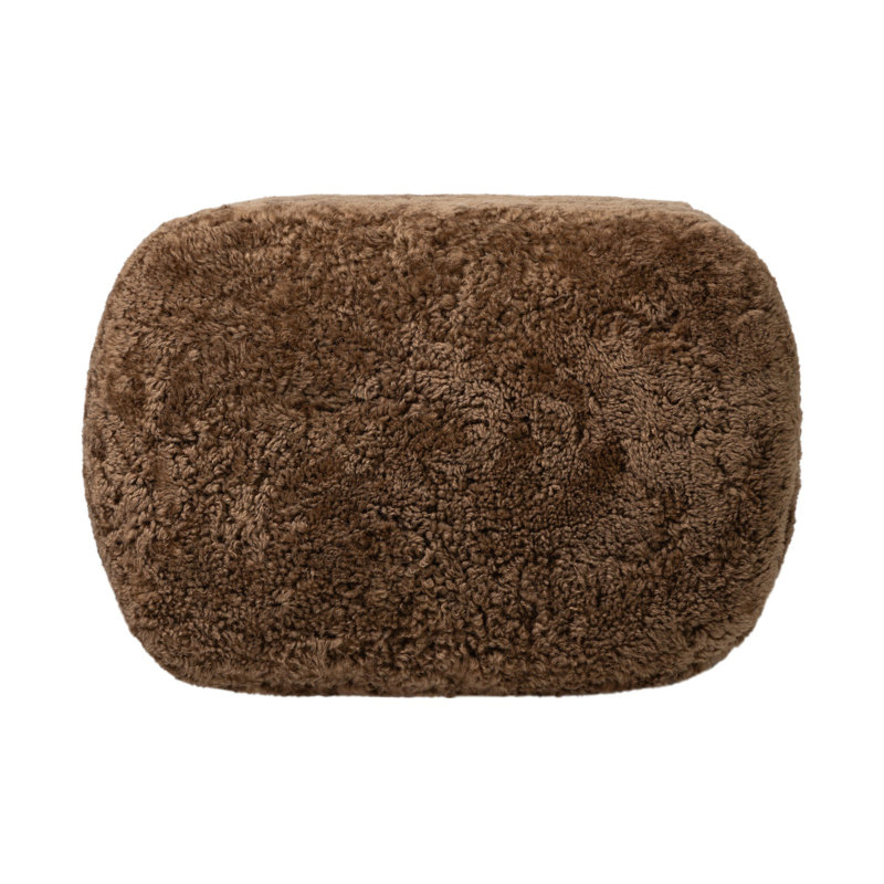 Bilbury Oval Ottoman-Taupe Shearling, Terra Brown Parawood, Amber Genuine Fur