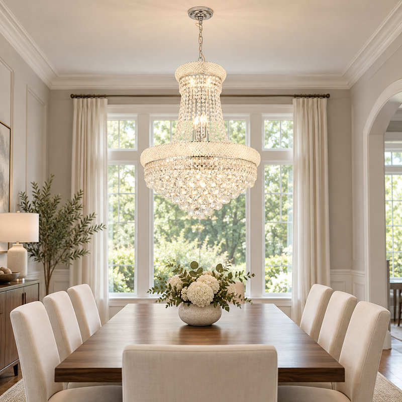 Lustre Empire en cristal Joffrey à 13 lumières et 6 niveaux avec chaîne ajustable