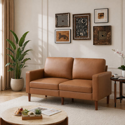 Causeuse à accoudoirs carrés en similicuir 65 po avec coussins réversibles Ashvini