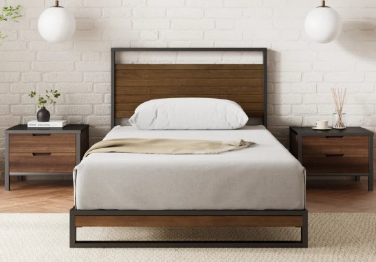 sleek wood modern bed