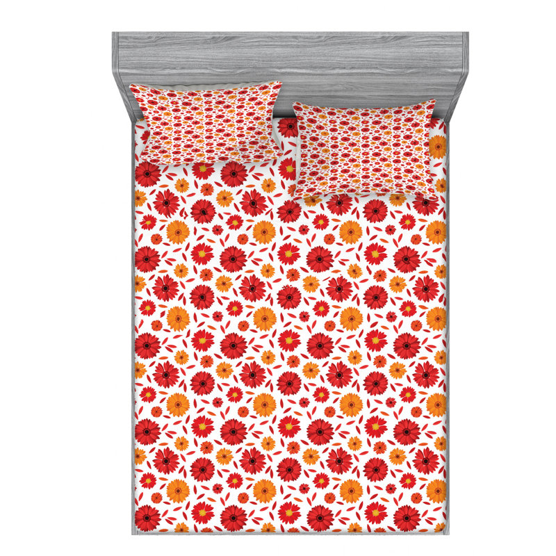 Microfiber Floral Sheet Set, Queen Sheet Set with Fitted Sheet