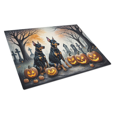 Doberman Pinscher Spooky Halloween Glass Cutting Board Large