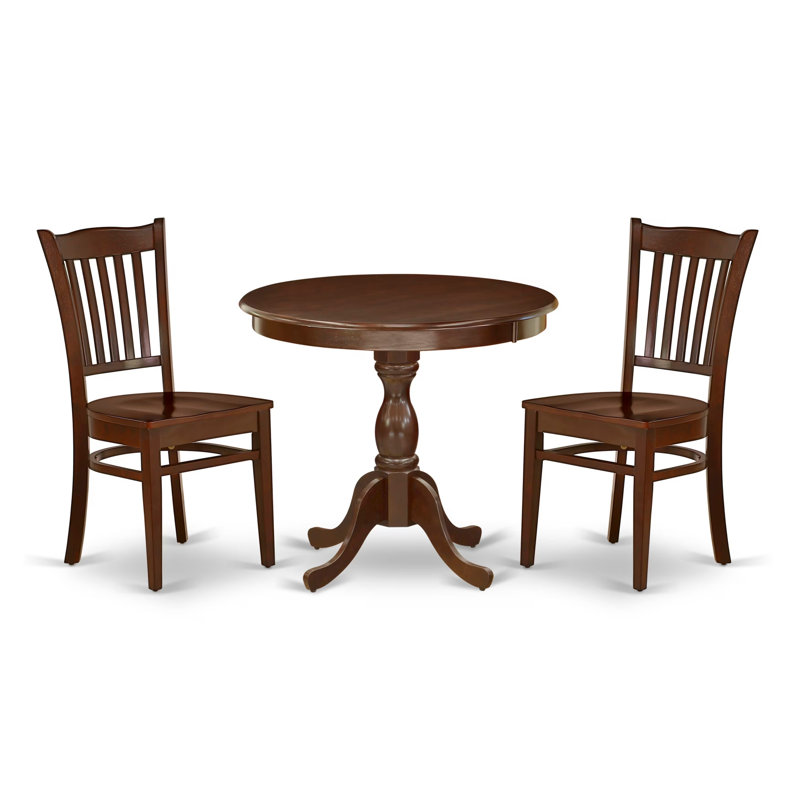 Dining Table Set for Small Spaces Contains a Round Kitchen Table with Pedestal and Dining Chairs, 3 Pieces: Table, 2 Chairs