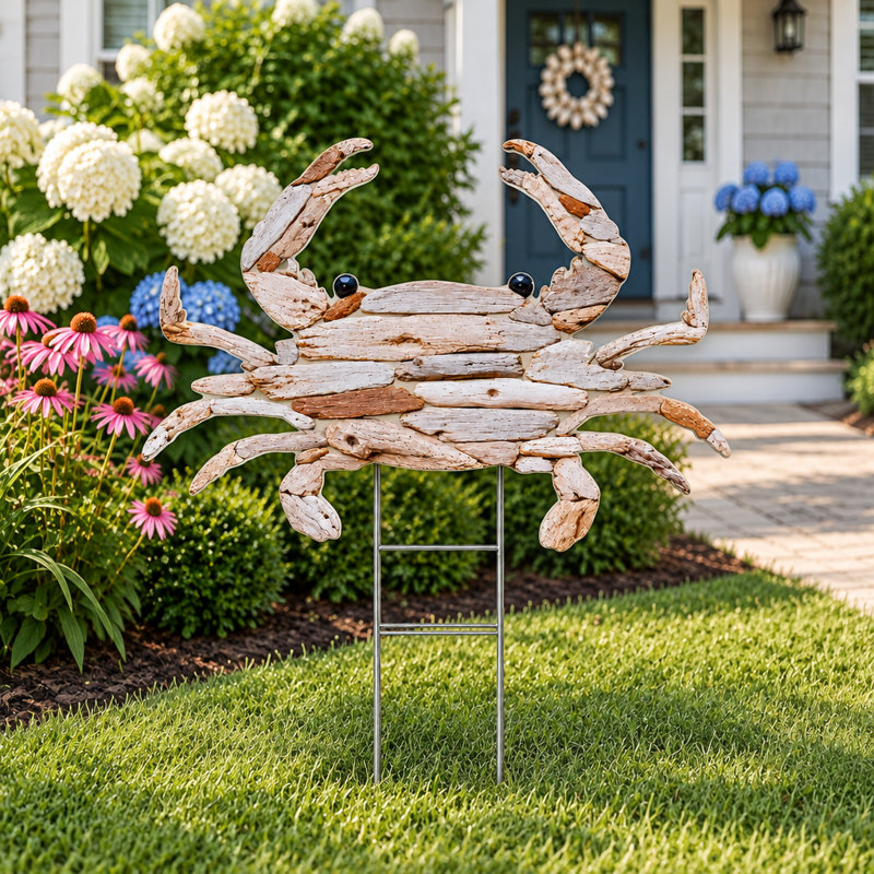 Décoration murale d'extérieur côtier crabe Driftwood, 24 pouces