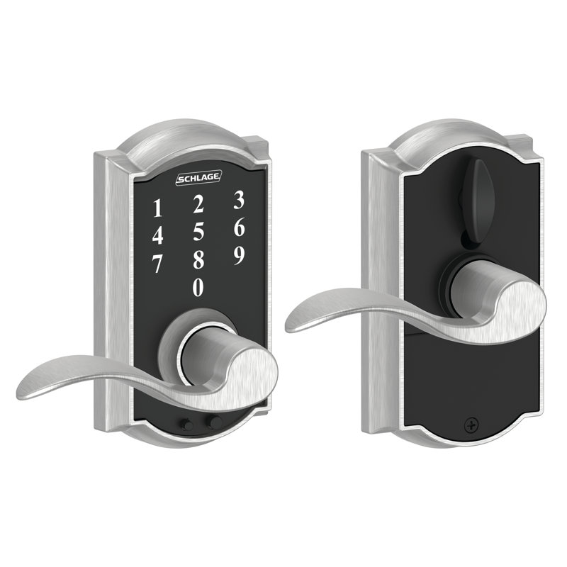 Schlage Touch Keyless Touchscreen Lever with Camelot Trim and Accent Lever, Satin Chrome