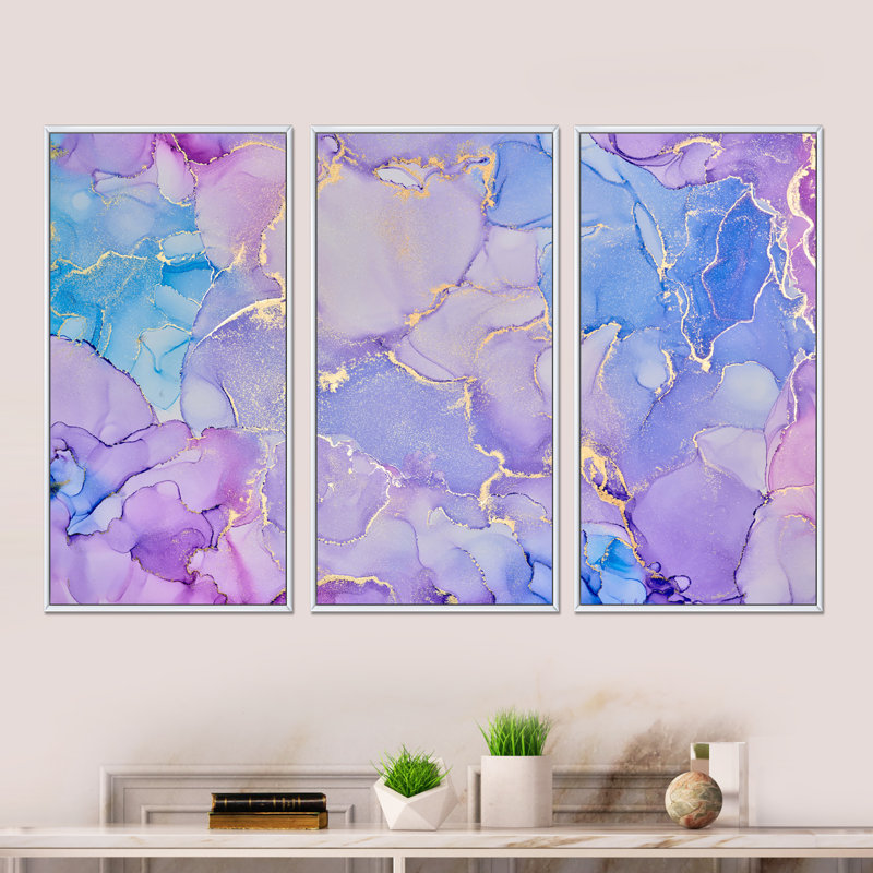 «Pink and Blue Ink Clouds IV», ensemble d'art mural moderne sur toile encadrée, H 32 po x l 48 po x P 1 po, Blanc