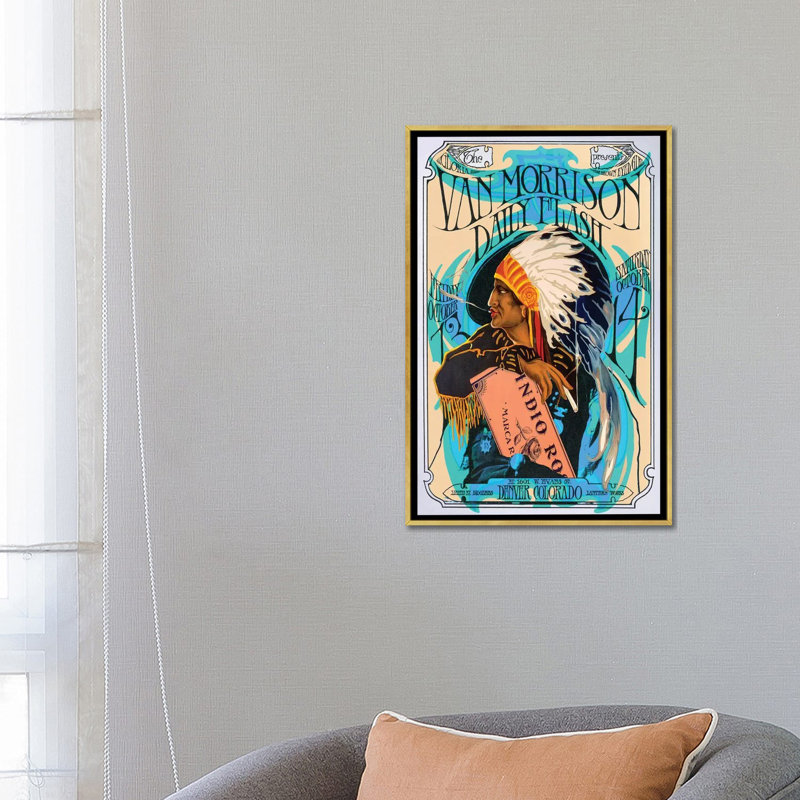 Van Morrison - publicité imprimée, H 26 po x l 18 po x 1,5 po, Aucun mat, Toile encadrée d'or