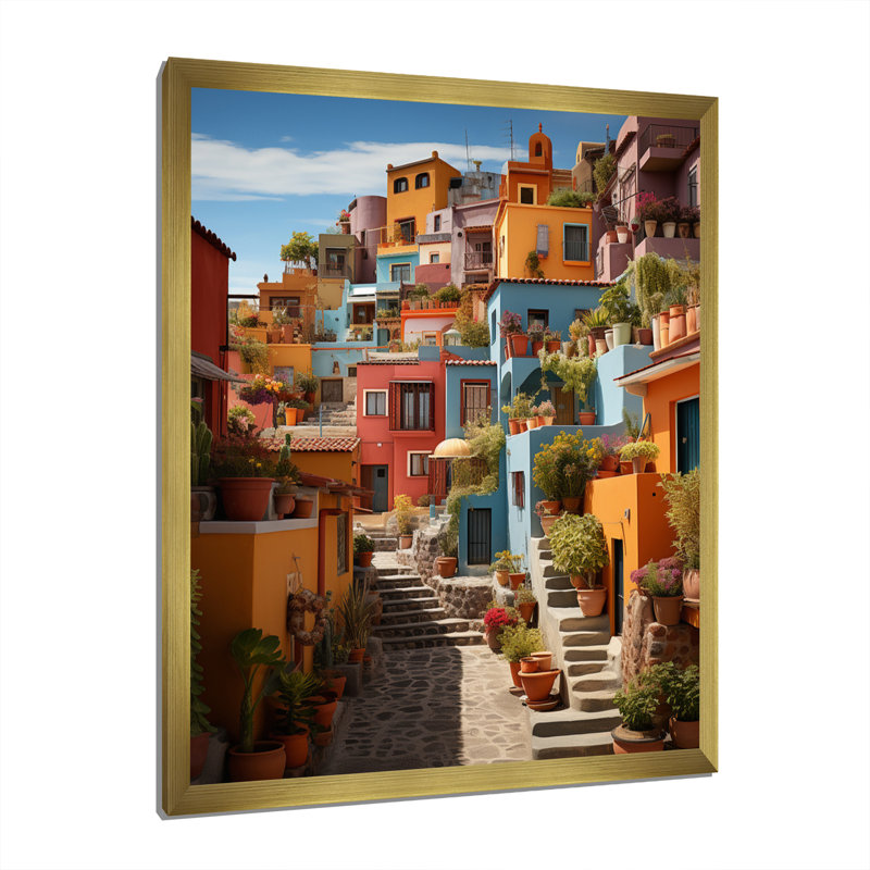 Madeehah Colorful Mexico Colorful Casas This IX sur impression sur toile, Cadre doré simple, H 44 po x l 34 po x P 1,5 po