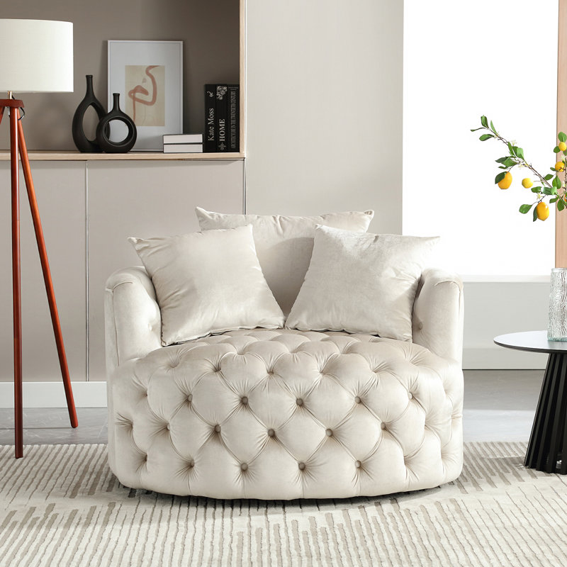 Arnalda Upholstered Swivel Accent Chair, Beige Velvet