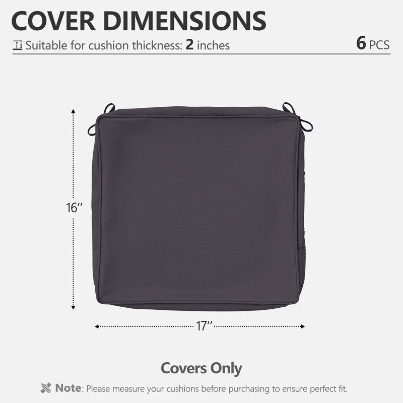 Outdoor Cushion Covers 17X16x2 Dining Chair Cushion Covers, Covers Only, Dark Gray, 17" W x 16" D
