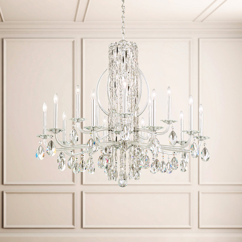 Siena 15 Light 41in x 35in Chandelier with Crystal Tusks in Antique Silver with Clear Radiance Crystals, Czech
