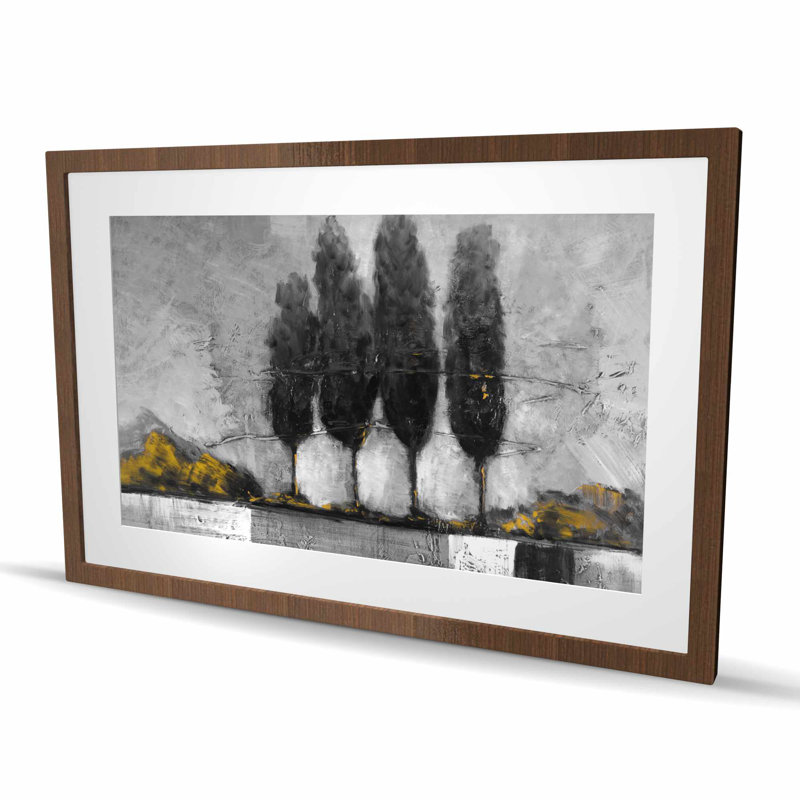 Paysage industriel avec arbres - reproduction encadrée avec passe-partout gris