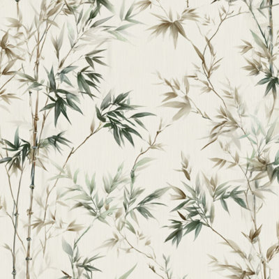 Peel and Stick Wallpaper Elegant Bamboo Leaves Botanical Soft Neutral Contact Paper Removable Self Adhesive Wall Mural Wall Decor for Bedroom Kitchen Cabinets 17.7in x 118in