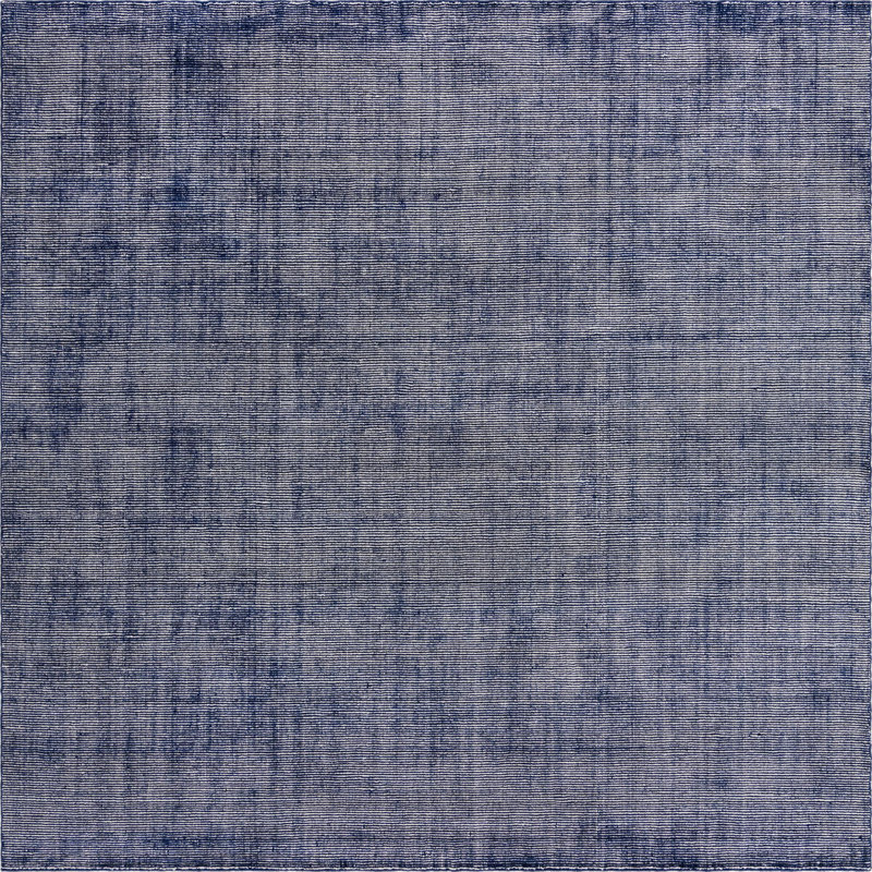 Tapis uni / rayé couleur bleu-ivoire Liabah, Carré 10 pi