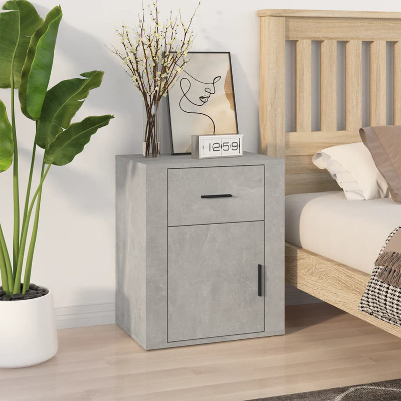 Karinn 50cm W Manufactured Wood Bedside Table, Concrete Grey