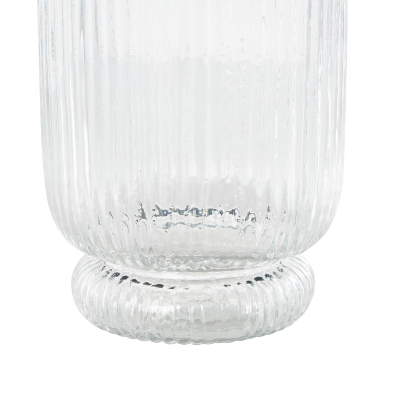 Perry And Grey Glass Ribbed Candle Holder With Elevated Base, 12.65'' H X 5.9'' W X 5.9'' D