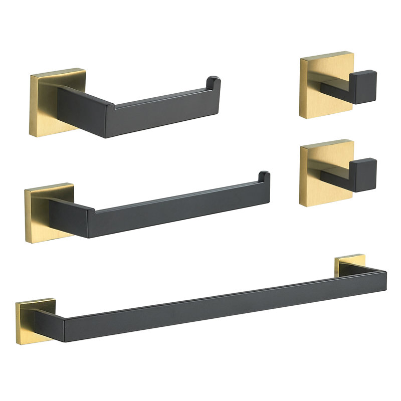 Ensemble de quincaillerie de salle de bain 5 pièces, Noir / or
