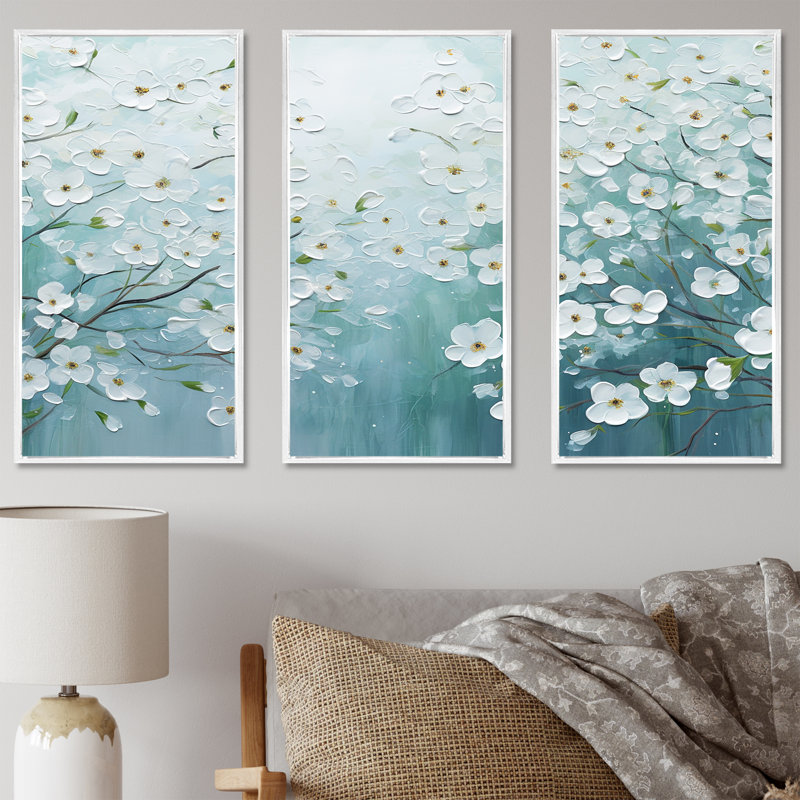 Dogwood S Flowers Field Delight II - ensemble d'art mural sur toile Flower Field, Cadre flottant blanc