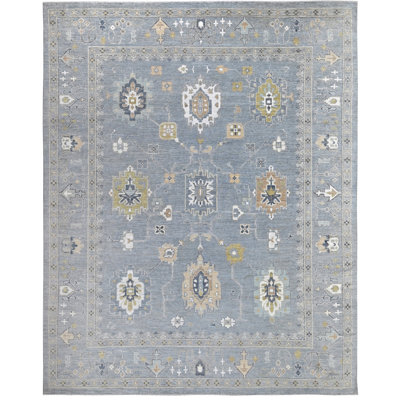 Hand Knotted Wool Area Rug in Silver