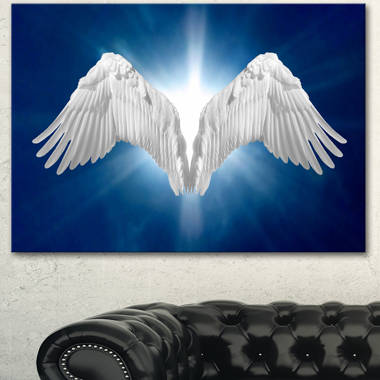 Designart Blue and Gold Angel Wings III Contemporary Glam Framed Canvas Art Print - 30 in. Wide x 40 in. High