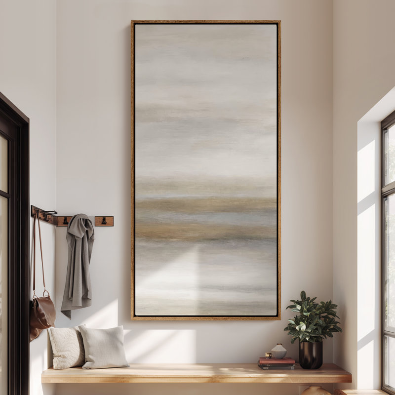Large Framed Canvas Wall Art - Minimalist Abstract Landscape Prints - 60"x30", Natural, 60" H x 30" W