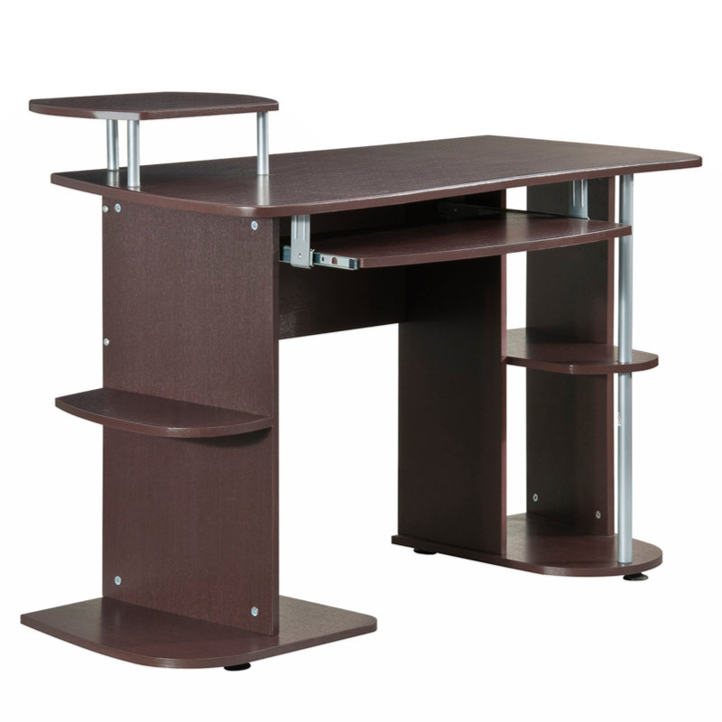 Elegant Chocolate MDF Computer Desk with Keyboard Tray and Storage