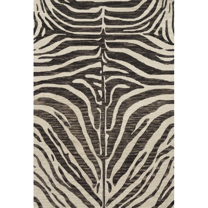Tapis noir / ivoire en laine crocheté à la main Saifa, Rectangle 2 pi 3 po x 3 pi 9 po