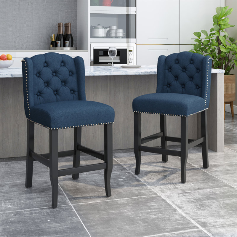 Ensemble de 2 tabourets de comptoir capitonnés à oreilles 27 po Vienna, Marine