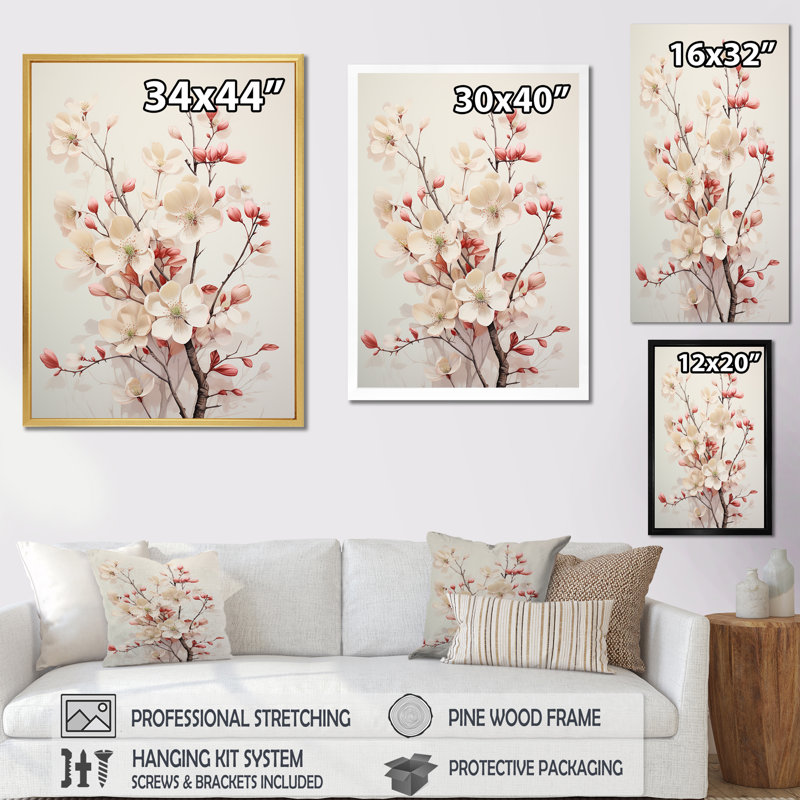 Cornouiller blanc Blossom Harmony III - impression, H 44 po x l 34 po x P 1,5 po, Cadre flottant blanc