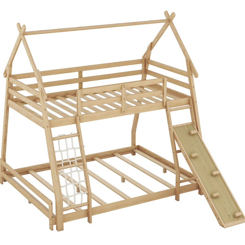 Lit superposé simple au-dessus de grand lit avec éléments d'escalade - Mobilier de chambre à coucher fonctionnel et durable