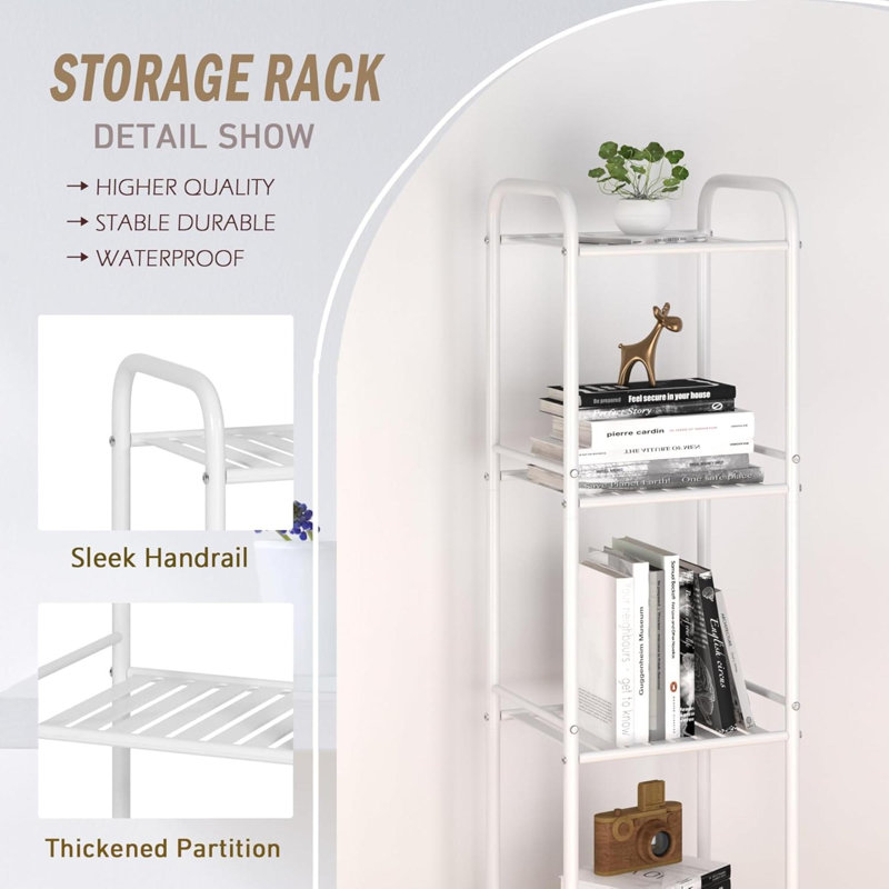 Étagère de salle de bain étroite à 5 niveaux, étagère de rangement en métal pour étagère de rangement de cuisine (blanc mat, 5 niveaux)