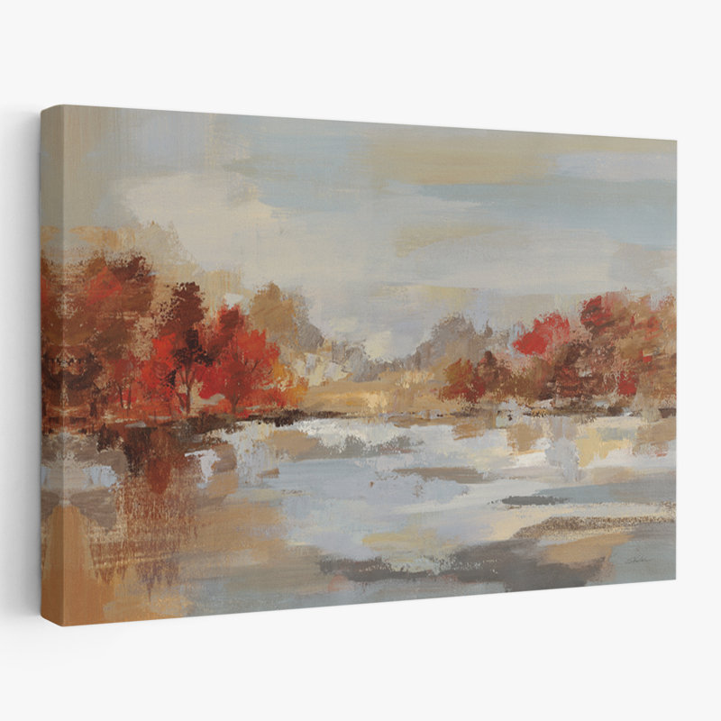 Reminiscence de la fin de l'automne - Abstrait automne beige bleu, H 36 po x l 24 po