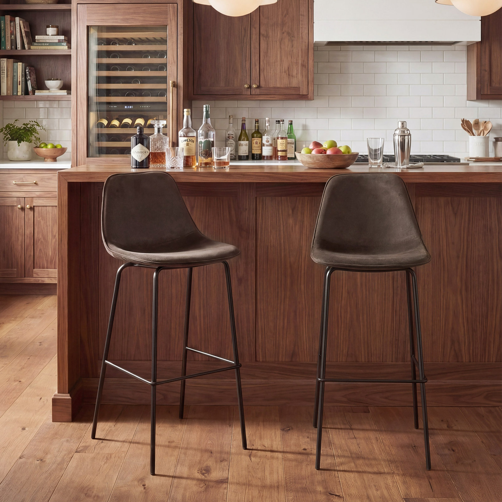 Kavi Bar and Counter Stool, Mink Brown Velvet, Bar Stool (30" Seat Height)