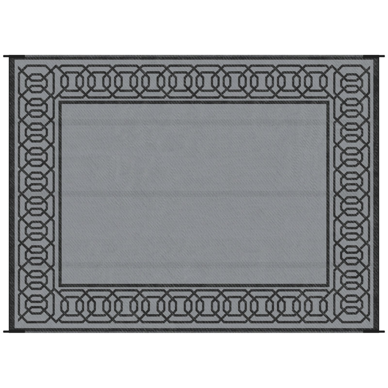 Outsunny Reversible Outdoor Rug, 9' X 12' Waterproof Plastic Straw Floor Mat, Portable Rv Camping Carpet, Large Floor Mat For Backyard, Deck, Picnic, Beach, Black & Gray Border