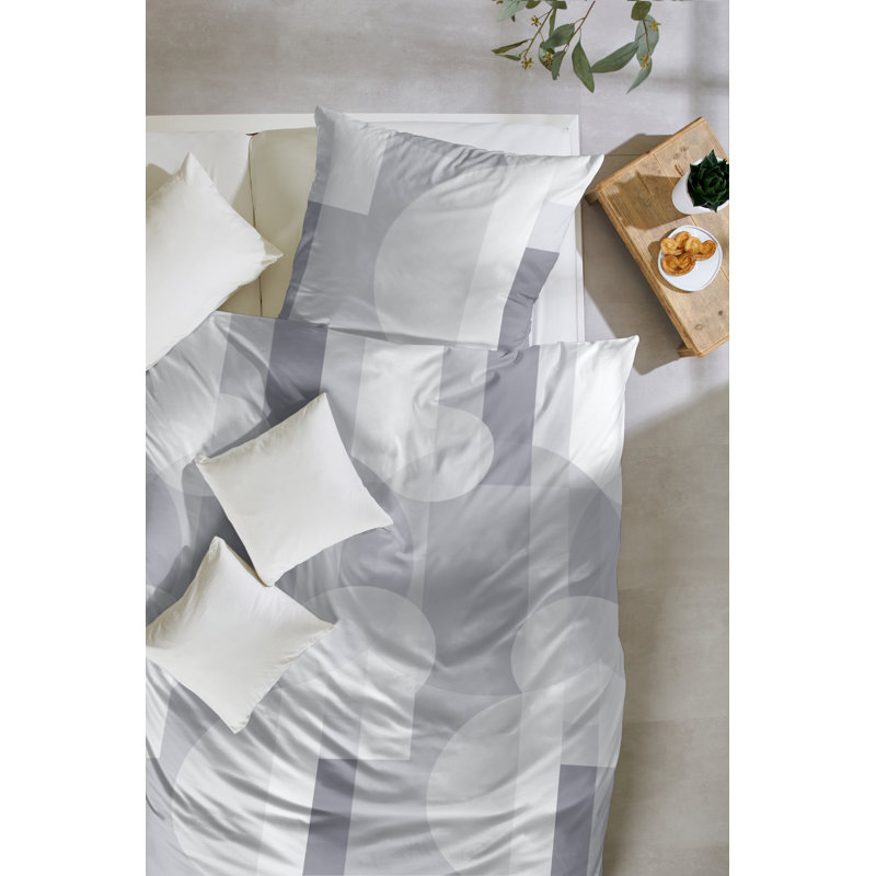 Anoushka Cotton Geometric Duvet Cover Set with Pillow Shams, Single Duvet Cover + 1 Standard Pillowcase, Grey/Brown