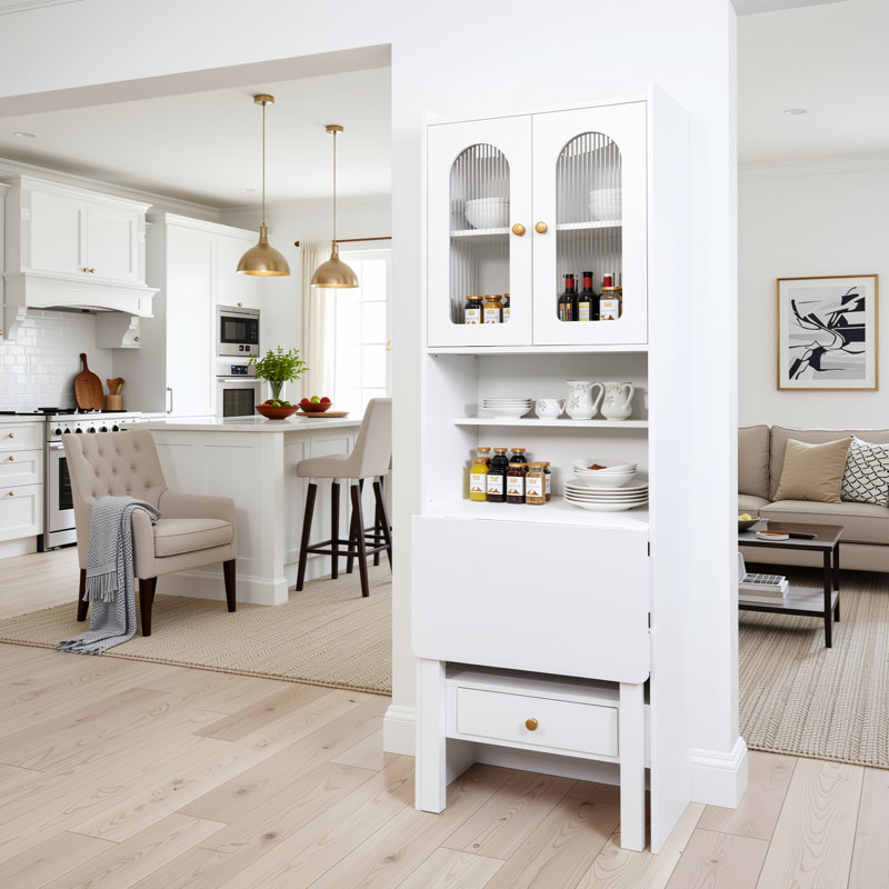 Armoire de rangement pliable avec tablettes et tiroir, armoire de rangement convertible, Blanc