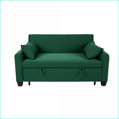 Canapé-lit convertible 2-en-1 de 61 pouces avec rangement, structure en fer renforcé pour les chambres à coucher, les salons, l'extérieur | Toile de jute | Vert sauge