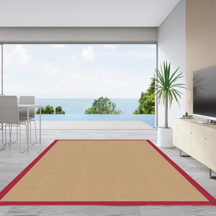 Nannette Handmade Medium Beige Berber with Red Cotton Border Area Rug