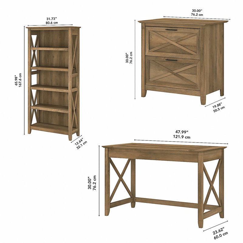 Huckins 3 Piece Writing Desk Office Set, Reclaimed Pine