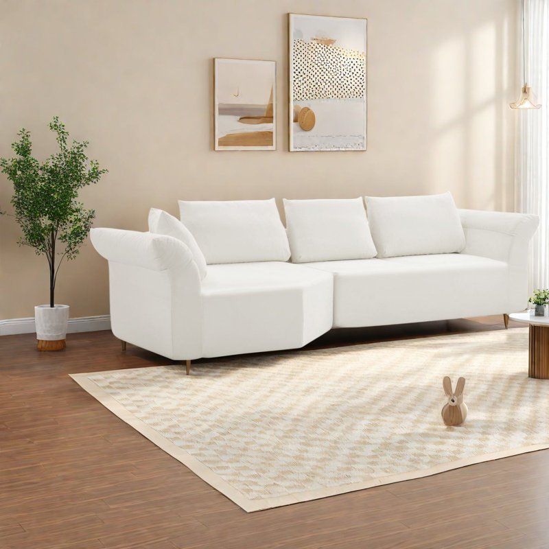 Canapé d'angle modulaire moderne, 323 cm (127 pouces) en mousse beige, spacieux.