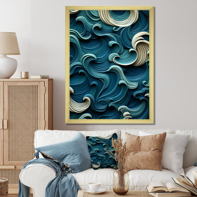 «Blue and White Wave Tiles Impressions II», art mural vagues