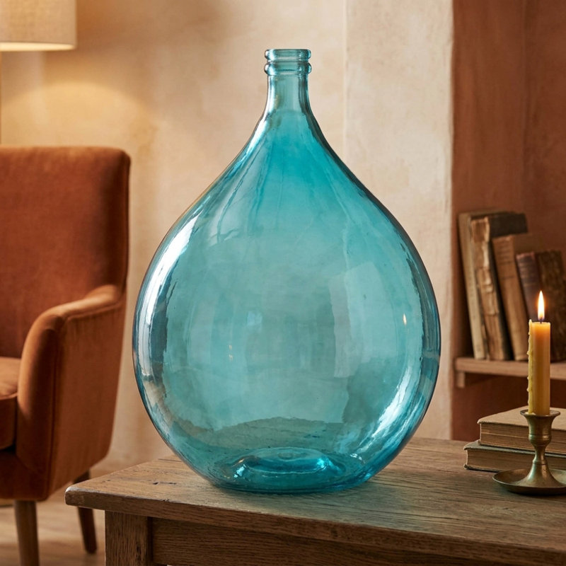 Vase de plancher en verre 22 po, Turquoise