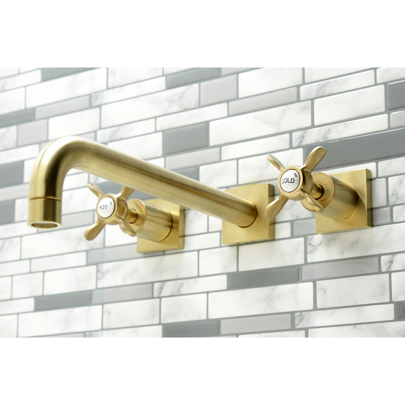 Kingston Brass Essex Two-Handle 3-Hole Wall Mount Roman Tub Faucet, Brushed Brass