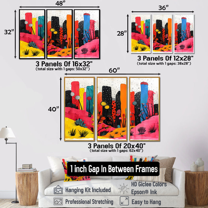 «Orange Orange Cityscape Pop Art I», ensemble d'art mural gratte-ciel, H 28 po x l 12 po x P 1 po