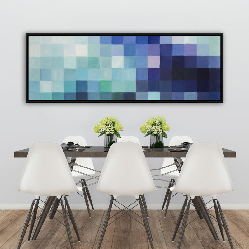 «Pixelized Landscape - Turquoise», reproduction sur toile encadrée