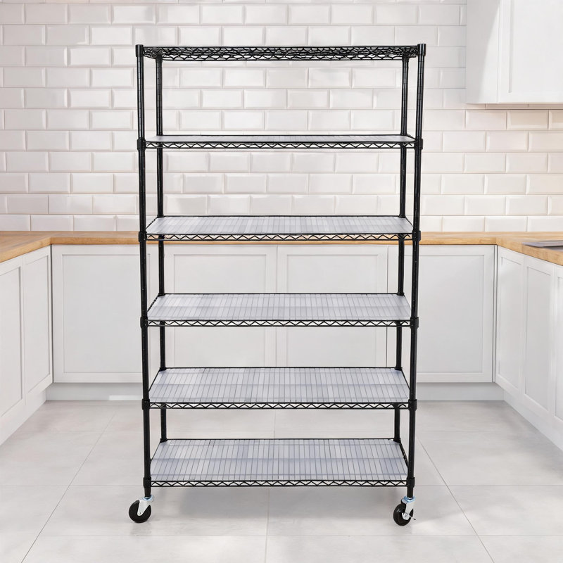 Étagère à 6 niveaux en métal noir de jais, support de rangement robuste et réglable pour l'organisation de garde-manger pour garage à la maison H 82 po x L 48 po x P 18 po