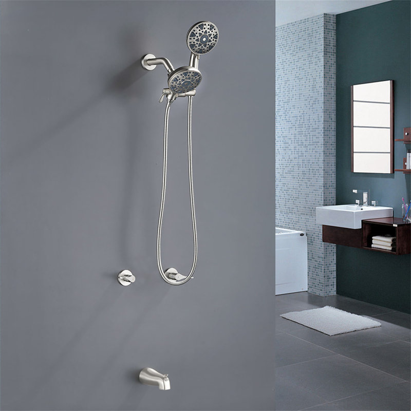 Système de douche mural avec douche à main 2-en-1, ensemble de garniture de douche à poignée double en laiton avec valve brute