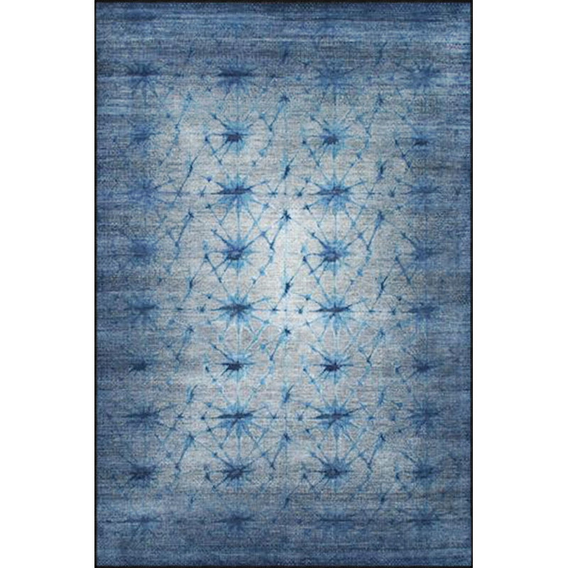 Machine Washable Light Blue Geometric Patterned Decorative Rug
